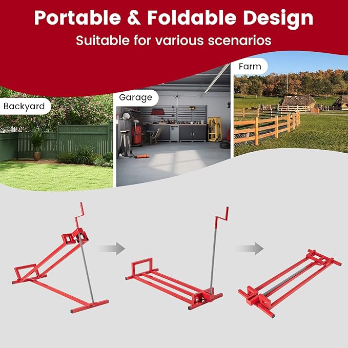 Goplus Lawn Mower Lift, 880LBS Folding Riding Mower Lift Jack with Adjustable Height, Manual Handle, Rotating Sleeve, Heavy Duty Lawn Tractor Lift, Zero Turn Mower Lift for Garden Farm, No Assembly