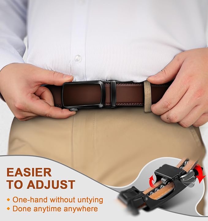 BULLIANT Men's Ratchet Belt 2 Pack-Click Leather Belt Adjustable for Men Gift 1 3/8-Cut for Perfect Fit