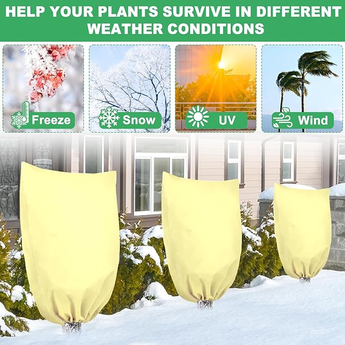 2 Pack Plant Covers for Winter Trees Covers Freeze Protection, 39.3" x 39.3" Frost Covers for Outdoor Plants with Drawstring, Shrub Covers for Winter, Rose Bush Covers for Winter