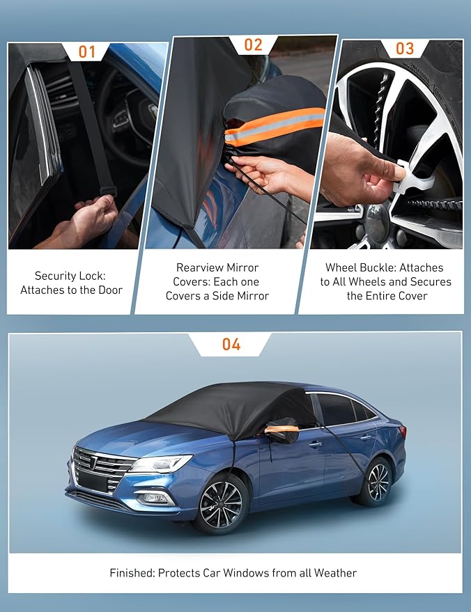 AstroAI Car Windshield Snow Cover, Windshield Cover for ice and Snow, Frost Windshield Cover for Ice, 2*Removal Side Mirror Protector, Windproof UV Sunshade Cover for Cars, SUVs, Vans