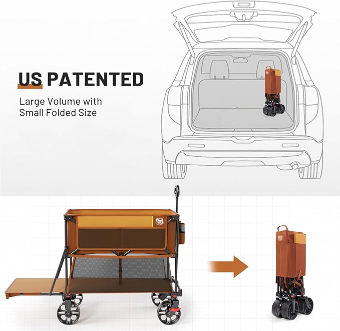 TIMBER RIDGE 400L Large Capacity Folding Double Decker Wagon with Brakes, 54" Extra Long Extender Wagon Cart, 450lbs Heavy Duty Collapsible Cart, All-Terrain Big Wheels for Camping, Sports, Shopping