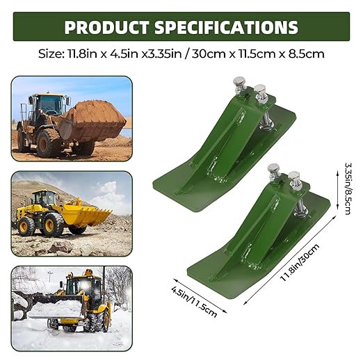 Tractor Bucket Protector, 2Pcs Ski Edge Protector Turf Tamer Double Lock Nuts and Bolts 4.5” Width Bucket Attachment Bucket Edge Anti-Skid for Snow Leaves Removal Spreading Gravel, Green