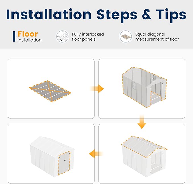 UDPATIO Outdoor Storage Shed 8 x 10 FT, Resin Garden Sheds with Floor Plastic Patio Outdoor Storage with Lockable Door for Tool, Bike, Garbage Sandstone