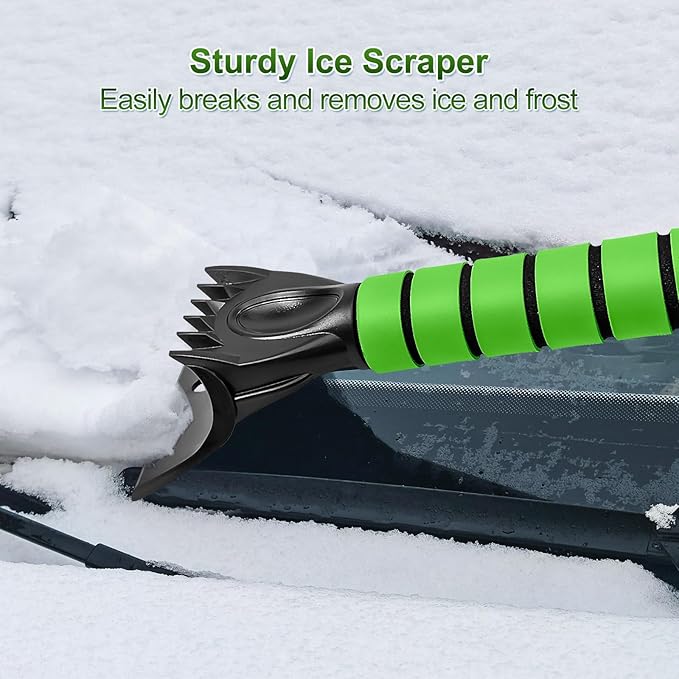 SEAAES 35 Inch Ice Scraper and Snow Brush for Car Windshield, Extendable Snow Scraper Brush with Foam Grip for Truck SUV Vehicle Window - Green