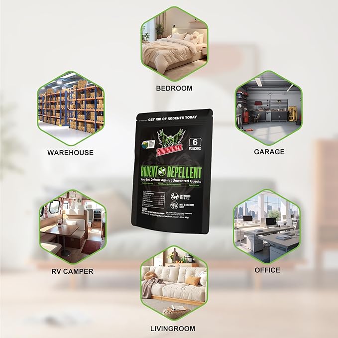 BugBarrier's Rodent Repellent Pouches – Plant-Powered Rat Mouse Deterrent, Indoor Mice, Natural Rat & Mouse Repellent Extra-Strength Peppermint & Rosemary Oils (Pack of 24)