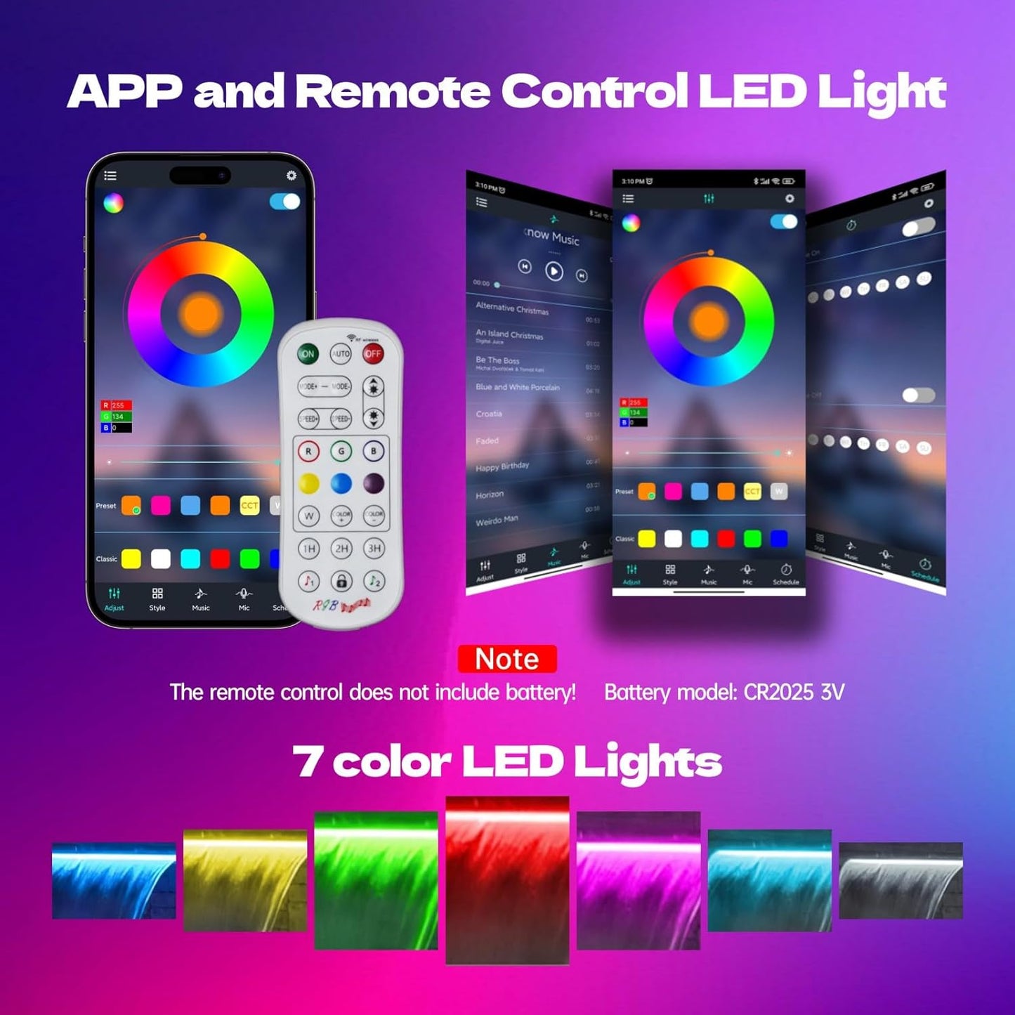 Pool Waterfall Spillway Stainless Steel Pond Fountain, APP Control Colorful LED Lighted Outdoor Black Fountains, Water Flow Spillways Kit for Koi Pond, Swimming Pool, Garden-35.4"x7.8"x3.9"