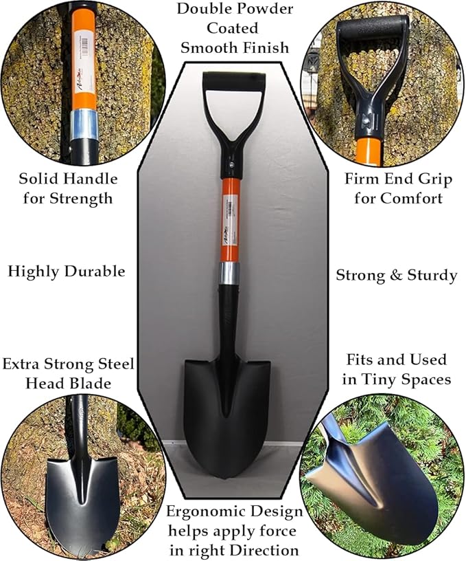 Ashman Short Handle Digging Shovel (1 Pack) - 27-inch Kids Beach & Garden Shovel with Sturdy Blade, D-Handle Gardening Tool