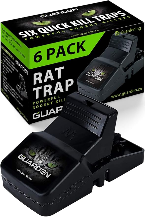 Rat Trap Six Pack - Indoor and Outdoor Traps for Mice, Voles, Rats, Chipmunks - Easy to Set, Powerful Snap, Quick Kill - by Guarden
