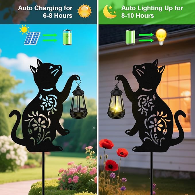 Solar Cat Hanging Lantern Outdoor, Black Cat Solar Lights, Cat Lover Gifts for Women Mom Grandma Birthday,Christmas,Mother's Day,Waterproof Garden Ornaments Decor Outside Backyard,Patio,Pathway