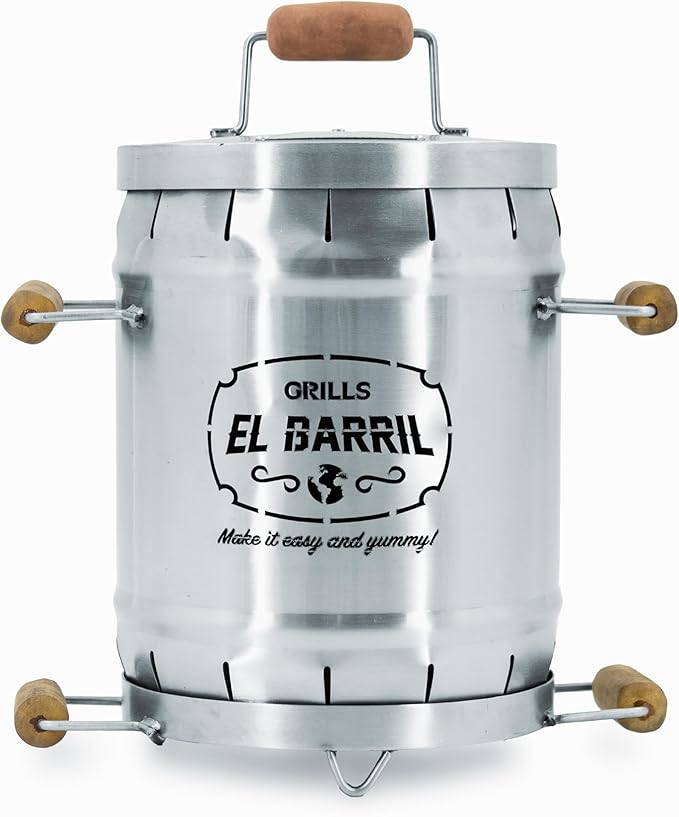 EL BARRIL 3lbs Smoker Grill Combo, Stainless Steel Barrel Charcoal Smoker – Smoke or Grill, Portable with Grilling Accessories