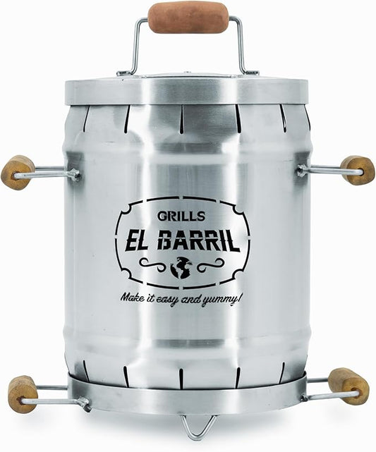EL BARRIL 3lbs Smoker Grill Combo, Stainless Steel Barrel Charcoal Smoker – Smoke or Grill, Portable with Grilling Accessories