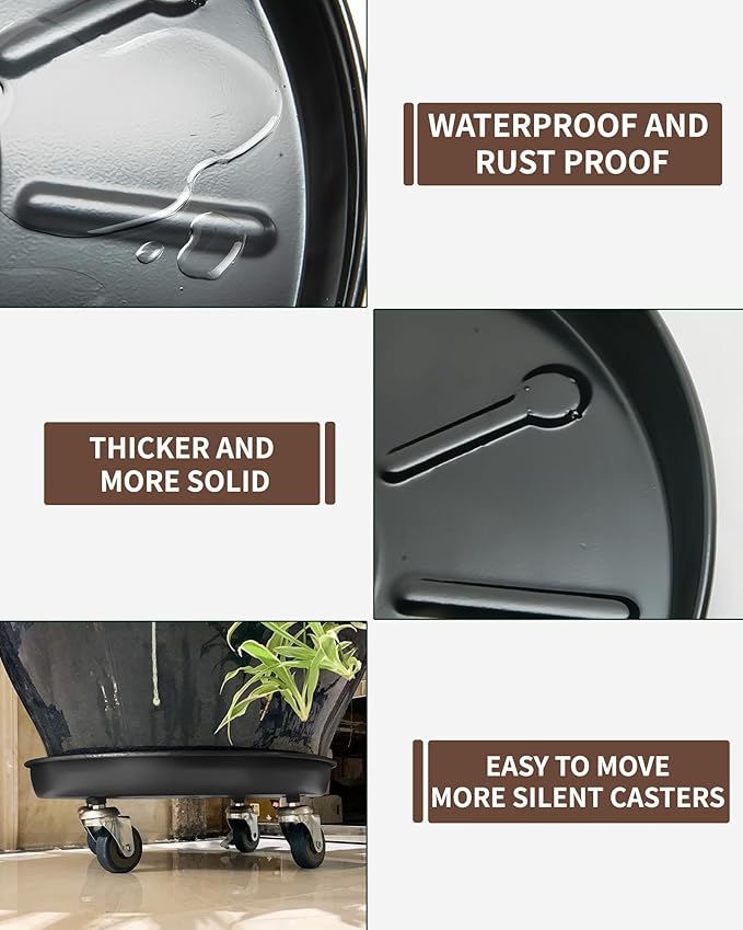 Heavy Duty Plant Caddy with Solid Rubber Wheels, Lockable, Increased Load Capacity, One-Minute Installation, Suitable for Indoor, Outdoor, Patio, Garden Settings, 20 Inches 2PACK, Black