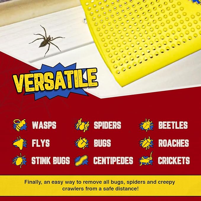 Heavy Duty Fly Swatter and Spider Catcher and Release. Insect Fly Catchers for Inside Home. House Fly Swatter or Humane Bug Catcher with Built in Insect Scoop. (3pk, Yellow)