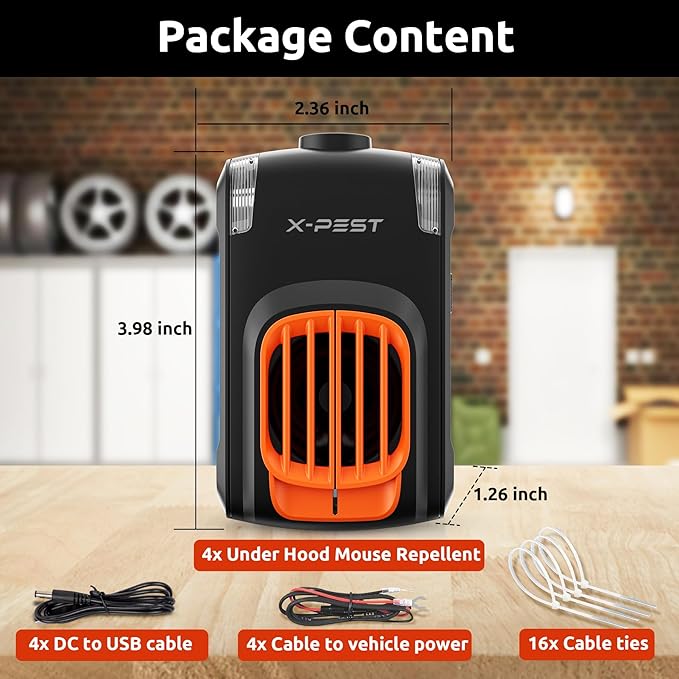 Rodent Repeller for Car Engines, 4 Pack Pest Repellent Ultrasonic for Under Hood with Light Strobe, Truck Engine Rodent Defense Vehicle Protection Mouse Repellent for Rats, Mice, Squirrels, Cats