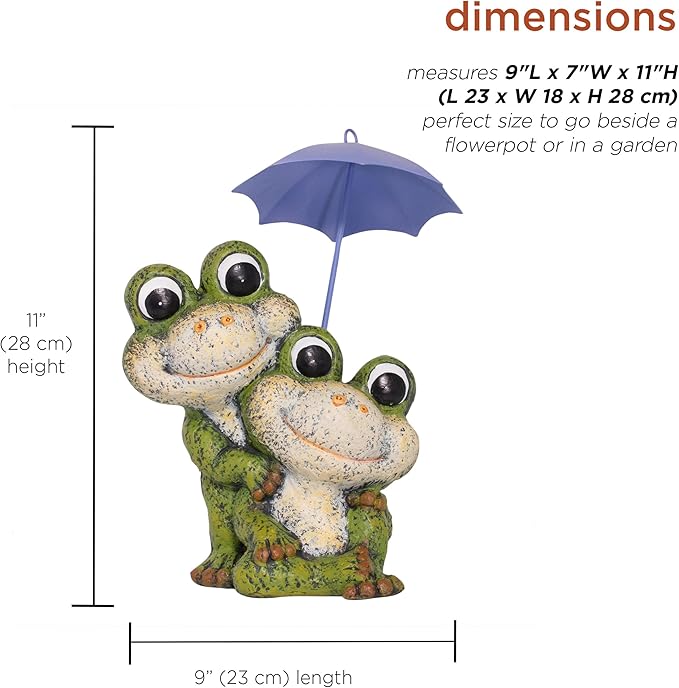 Alpine Corporation QWR1008HH Frog Duo with Purple Umbrella Statue, Playful Statuary Decor for Garden, Patio, & Lawn, 11" H