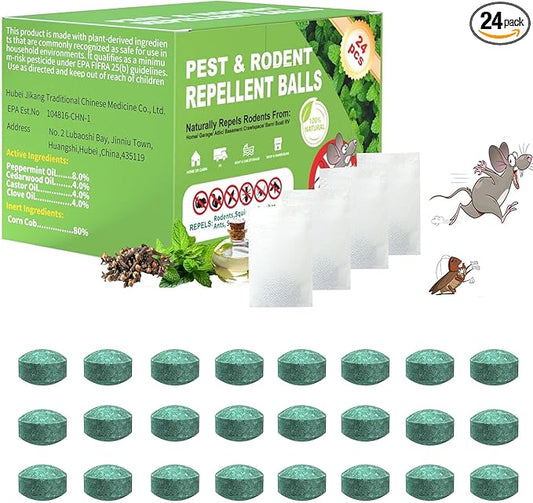 Mouse Repellent Pouches,Rodent Repellent Balls with Natural Peppermint Oil Long-Lasting Indoor & Outdoor Use – Gentle for Use Around Family & Pets-24 Pcs