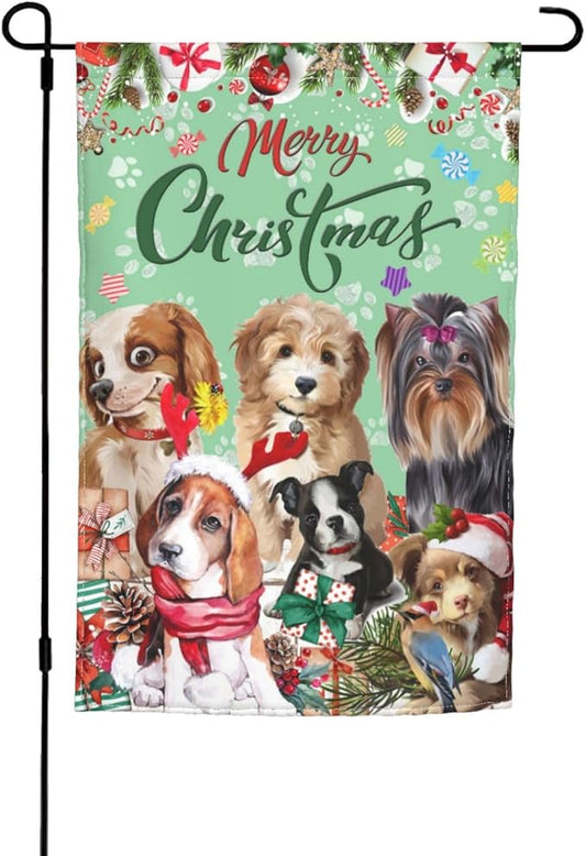 Merry Christmas Dog Yorkshire Terrier Dog Bulldog Beagle Garden Flag Welcome Party Outdoor Outside Decorations Picks Home House Garden Yard Decor 12x18 Inch