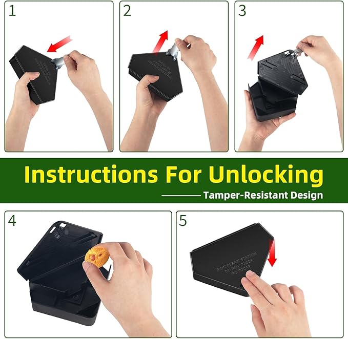 8 Pcs Mouse Bait Station with Keys Indoor Outdoor for Rats Mice Rodents, Reusable Mouse Poisoning Bait Blocks, Friendly for Children & Pets (Black)