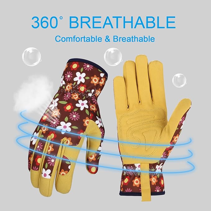 Bamllum Leather Gardening Gloves for Women - Working Gloves for Weeding, Digging, Planting, Raking and Pruning