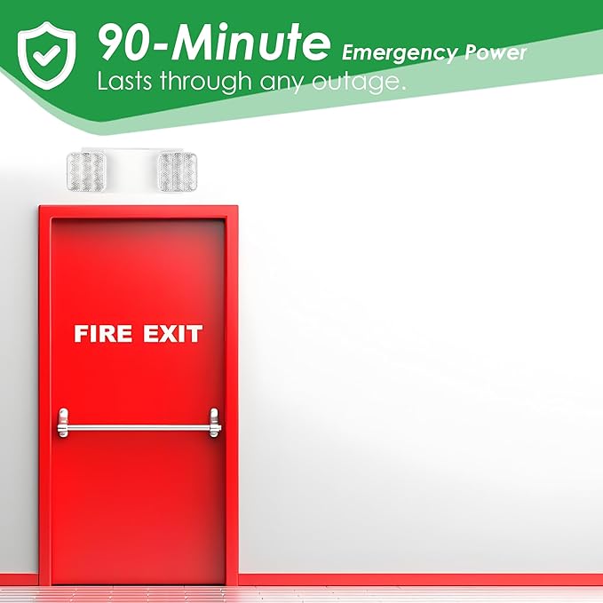 GRUENLICH LED Emergency Light, Exit Lighting Fixtures with Two LED Heads and Back-Up Batteries, UL 924 Qualified, 120/277 Voltage, 4-Pack