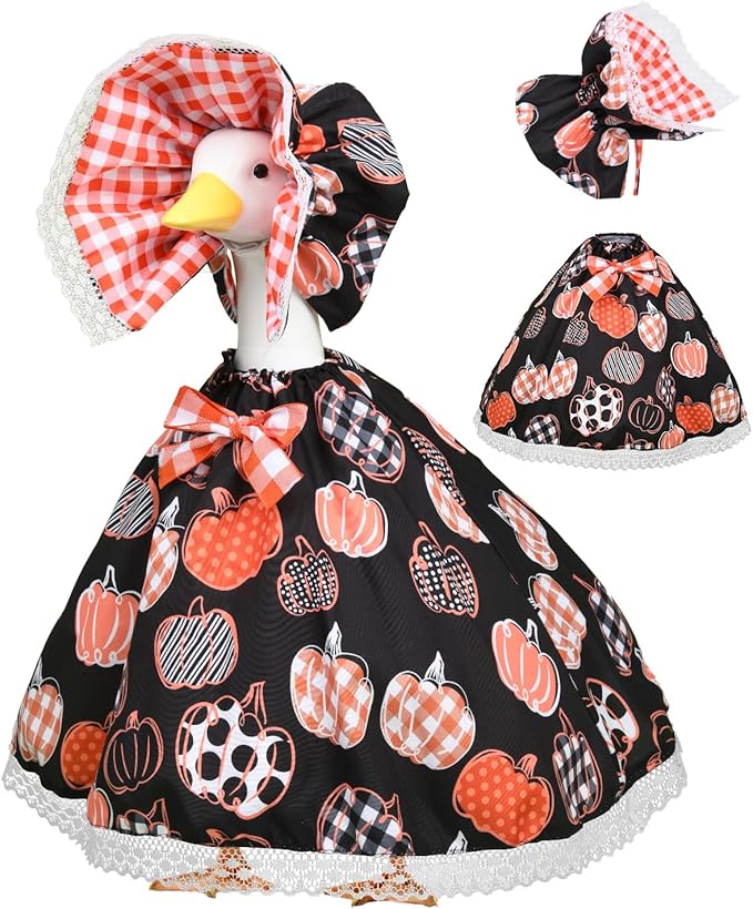 Halloween Porch Goose Outfits – Fall Pumpkin Goose Outfits for 23” Lawn Goose Statue, Autum Porch Goose Halloween Clothes for Yard, Patio & Garden Decor