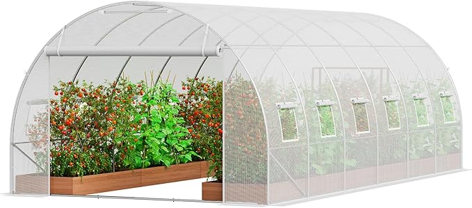 VEVOR Walk-in Tunnel Greenhouse, 19.4x9.7x6.5 ft Hoop House Greenhouse Tunnel, Plant Hot House with Galvanized Steel Frame, White PE Cover, Roll-up Zipper Door and 12 Windows for Outdoor