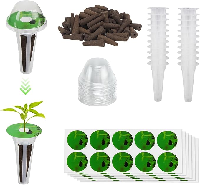 160pcs Hydroponic Pods, Accessories Compatible with Suncoze & Other Hydroponics Growing Systems, Gardening Supplies Garden Pods Include 60 Grow Sponges, 20 Grow Baskets, 20 Domes, 60 Labels
