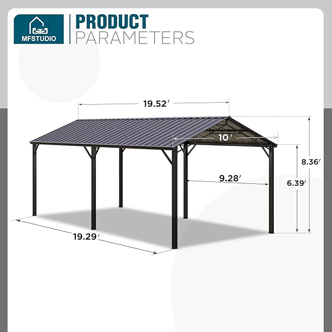 MFSTUDIO Carport 10x20 ft, Outdoor Heavy Duty Metal Shed Carports, Metal Garage Car Shelter Shade Car Port with Galvanized Roof, Frame and Bolts for Cars, Truck and Boats