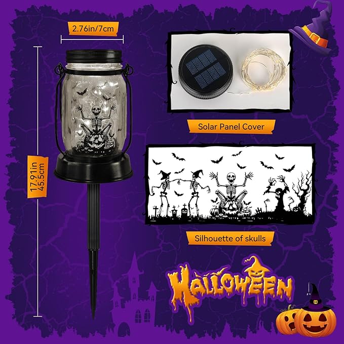 Halloween Decorations Gifts for Women/Men Halloween Skeletons Solar Lanterns Skeleton Decorations Outdoor Lights Solar Garden for Yard, Patio,Backyard,Porch Torches Light