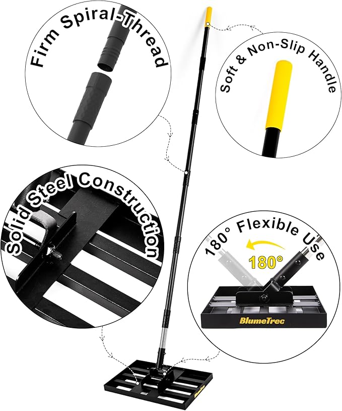 Lawn Leveling Rake, 17"x10" Heavy Duty Sand Leveling Tool with 6.7FT Stainless Steel Long Handle, Golf Rake for Soil, Compost, Gravel, Lawn Leveler for Yard, Garden, Landscaping Level Tool