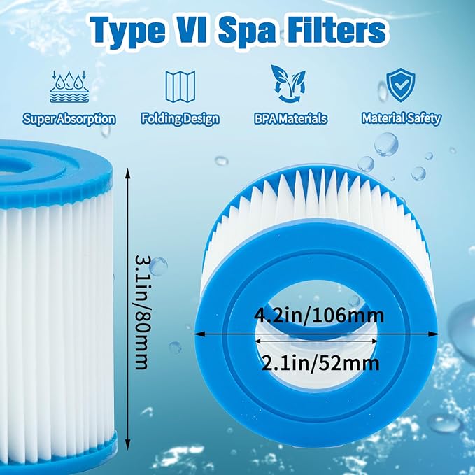 Type VI spa Filter and hot tub Filter Replacement Cartridge for Inflatable hot tub Filters,Filters Cartridge for Swimming Pool (16 Pcs)