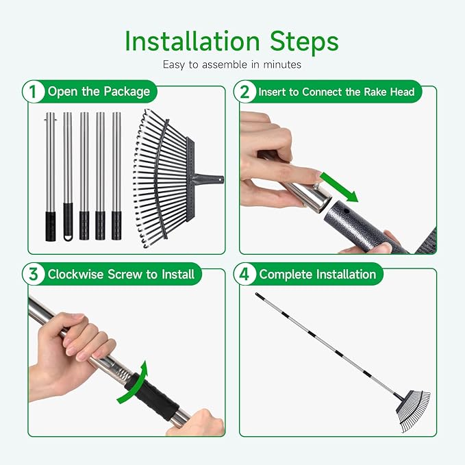 Rake for Leaves Heavy Duty 72 Inch Long Expandable Leaf Rake, 18 Inch Wide Garden Rakes with 25 Reinforced Tines and Stainless Steel Handle for Lawn, Yard, Leaf Cleanup