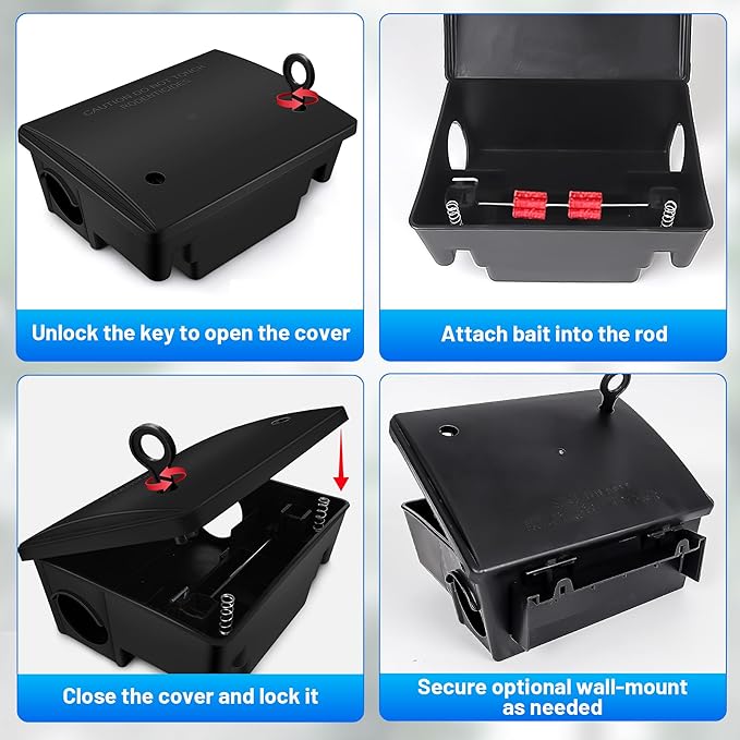 Rat Bait Stations with Keys, 24 Pack Large Humane Mouse Rodent Bait Stations Mouse Rodent Rat Trap Outdoor Indoor, Heavy Duty Reusable Mice Bait Station Boxes for Outdise, Pets & Kids Safe