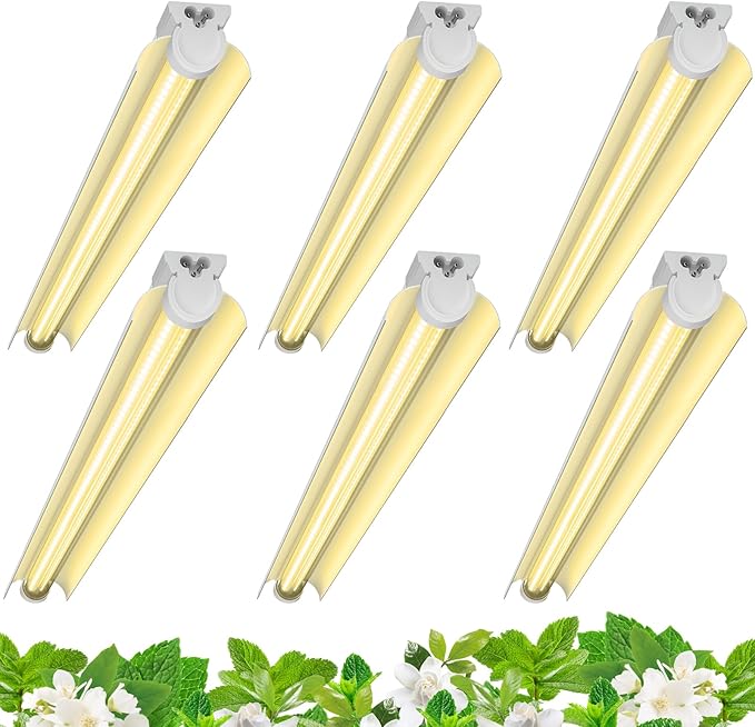 Barrina 3FT T8 Grow Light, 180W(6 x 30W), 1000W Equivalent, Full Spectrum, Plant Light, Growing Lamp Fixture, LED Grow Light Strips, for Indoor Plant, Greenhouse, Linkable Design, Yellow, 6-Pack