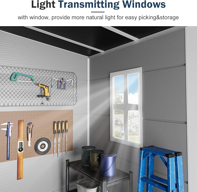 Resin Outdoor Storage Shed with Floor 5x4 FT Waterproof Plastic Sheds Kit Window Lockable Door Included, Outside Garden Tools Sheds for Backyard Patio