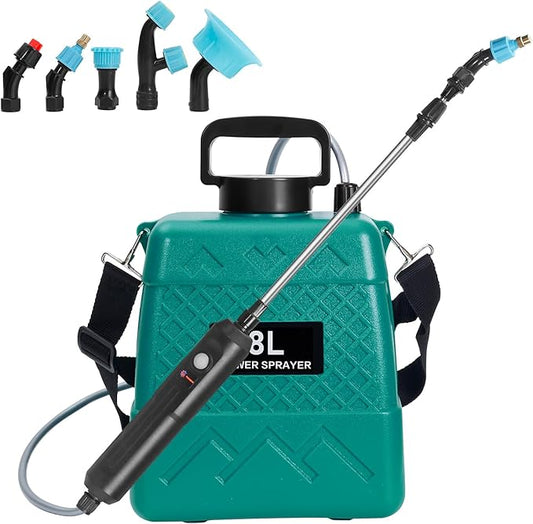 Garden Sprayer 2 Gallon,Battery Powered Sprayer with 5 Mist Nozzles,Telescopic Rod Electric Backpack Sprayers in Lawn & Garden