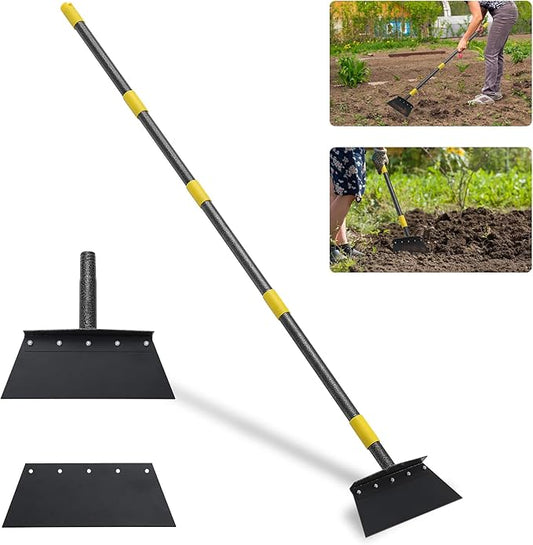 Flat Shovel for Landscaping, Heavy Duty Floor Scraper Long Handle 63", Multifunctional Garden Shovel for Digging, Weeding, Scraping, Ice Remove (2 Blades)