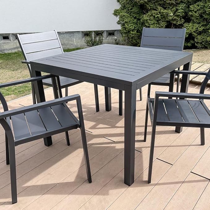 36 Inch Aluminum Outdoor Dining Table - Square Patio Table for 4-Person, Weather-Resistant Dining Table Furniture for Lawn Backyard Garden Deck Kitchen Indoor Outdoor Use (Black)