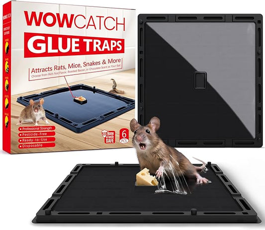 Jumbo Rat & Mouse Glue Traps - 6 Pack Large Heavy Duty Sticky Traps Indoor for Home, Extra Strong Adhesive Plastic Tray for Snakes, Non-Toxic Pest Control for House & Garage, Large Size