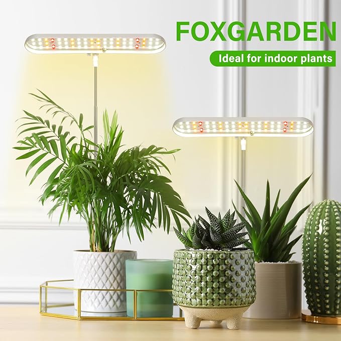 FOXGARDEN Grow Light, Full Spectrum LED Grow Lamp, Plant Lights for Indoor，Auto Timer 4/8/12H, 4 Dimmable, Height Adjustable 8.5"-24", Growing Lights 2 Pack