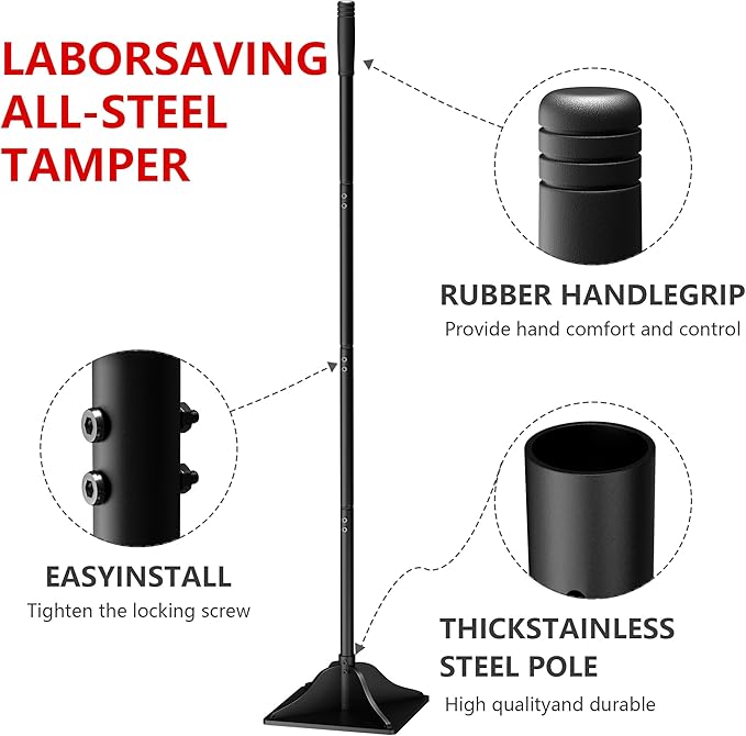 Steel Tamper Tool,63 Inch Handle,Hand Ground Tamper Tool,Durable Plate Soil Compactor,Garden Heavy Duty Tool for Leveling Soil,Gravel,Asphalt,Driveway