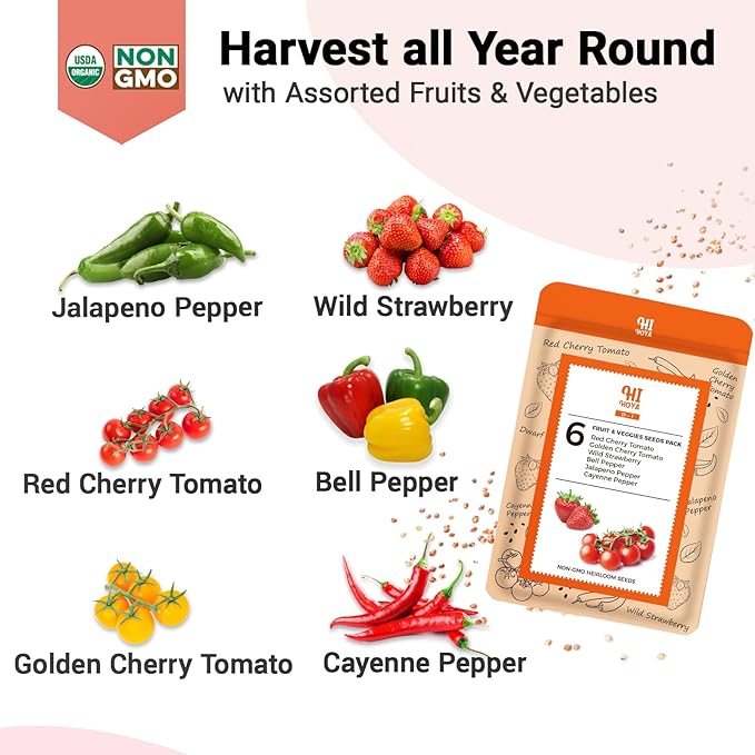 Strawberry Seed Pods for All Hydroponics Growing System, 8 Pods with 600+ Seeds of Cherry Tomato, Jalapeno Pepper, Cayenne Pepper, Strawberry and Bell Pepper