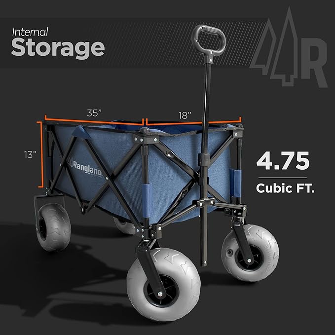 Beach Wagon with Big Wheels for Sand - All Terrain Steel Frame Utility Cart with 9" Pneumatic Tires, Collapsible Folding Design (Sand Warrior RX800)