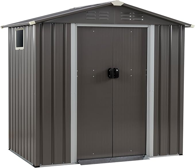Vongrasig Outdoor Storage Shed, 6 x 4 FT Outside Metal Garden Shed with Large Window and Lockable Door, Waterproof Tool Shed for Backyard Patio, Lawn and Garden (Gray)