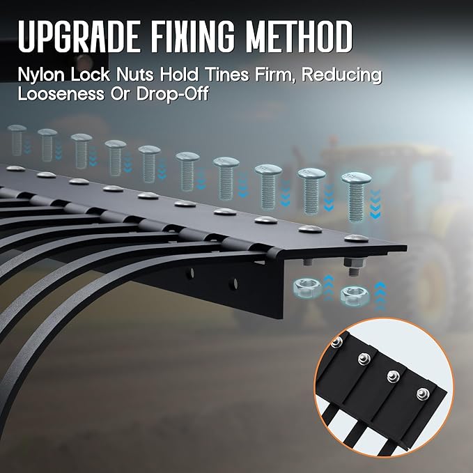 Specraft 60" Behind Landscape Rake for Tractor, Tow Dethatcher Rake with 24 Steel Coil Tines and 2" Receiver, Fit for 3-Point Suspension Systems