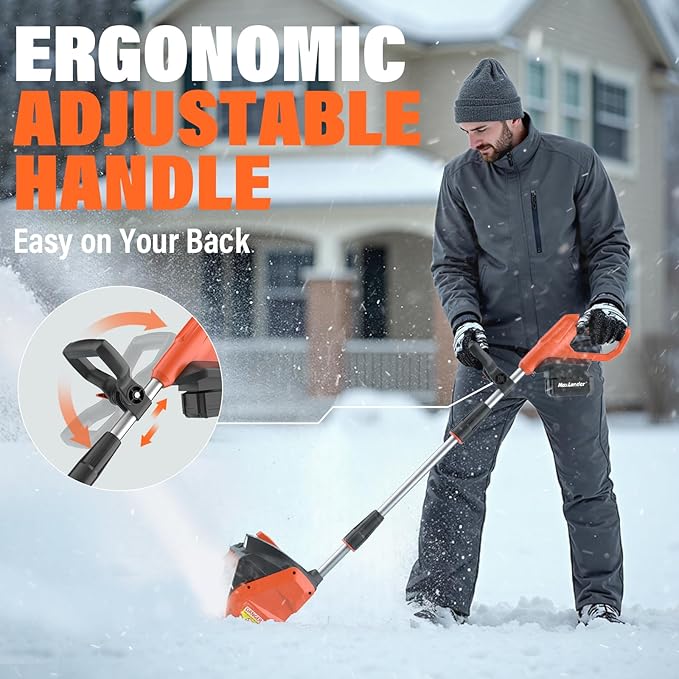 MAXLANDER Cordless Snow Shovel, 20V 12-Inch Electric Snow Shovel with LED Light, Directional Plate & Adjustable Handle, Cordless Snow Blower (4.0Ah Battery, Charger & Cover Included)
