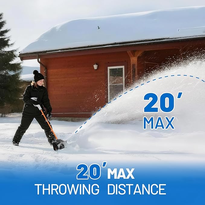 Litheli 20V Cordless Snow Shovel, 12'' Electric Snow Blower with 4 Ah Batteries Included, Lightweight Battery-Powered Snow Thrower for Driveway & Sidewalk
