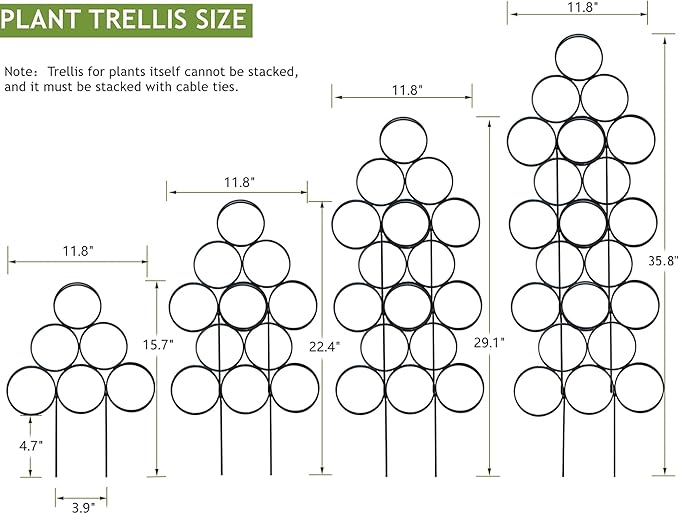 4 Pack Plant Trellis Indoor 15.7 Inch for climbing plants indoor Small Garden Trellis for Potted Plant Support Metal Wire Stackable Trellis Houseplant for Monstera Vines Lvy Pothos Accessorie(4 black)