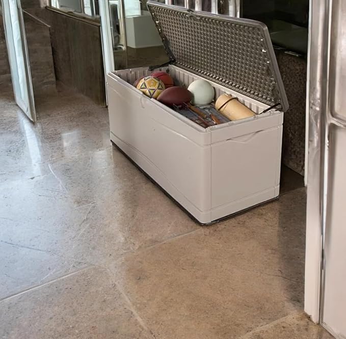 Heavy-Duty Outdoor Storage Deck Box, 130 Gallon Capacity, Weather-Resistant (Desert Sand/Brown)