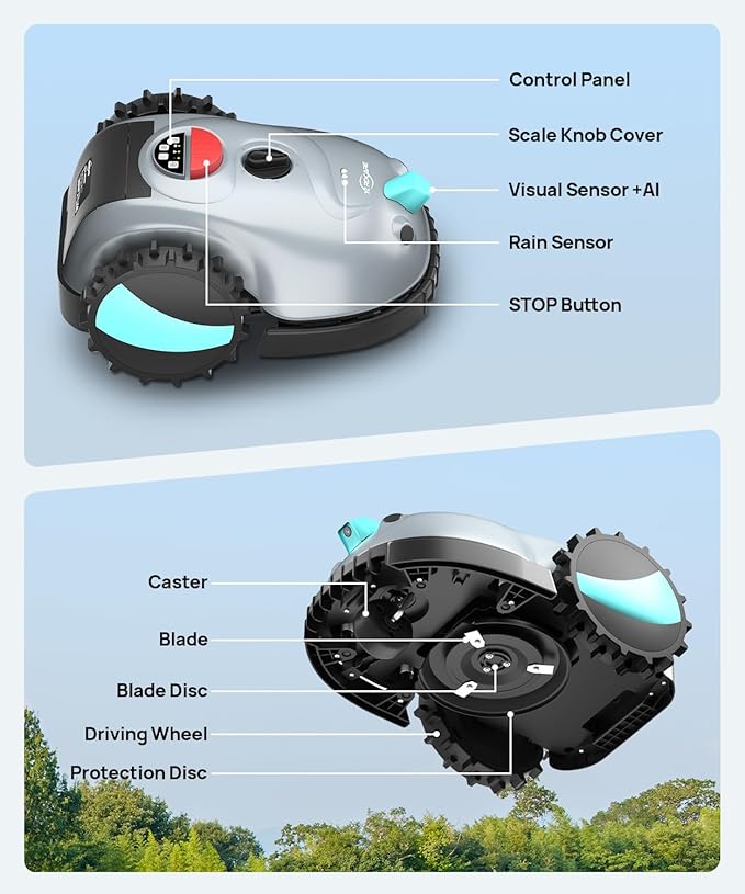 V100 Robotic Lawn Mower, HD Visual Navigation, Smart Obstacle Avoidance & Precision Collision Sensors, Adjustable Cutting Height, Quiet Operation, Ideal for Small Lawns up to 1,600 sq ft